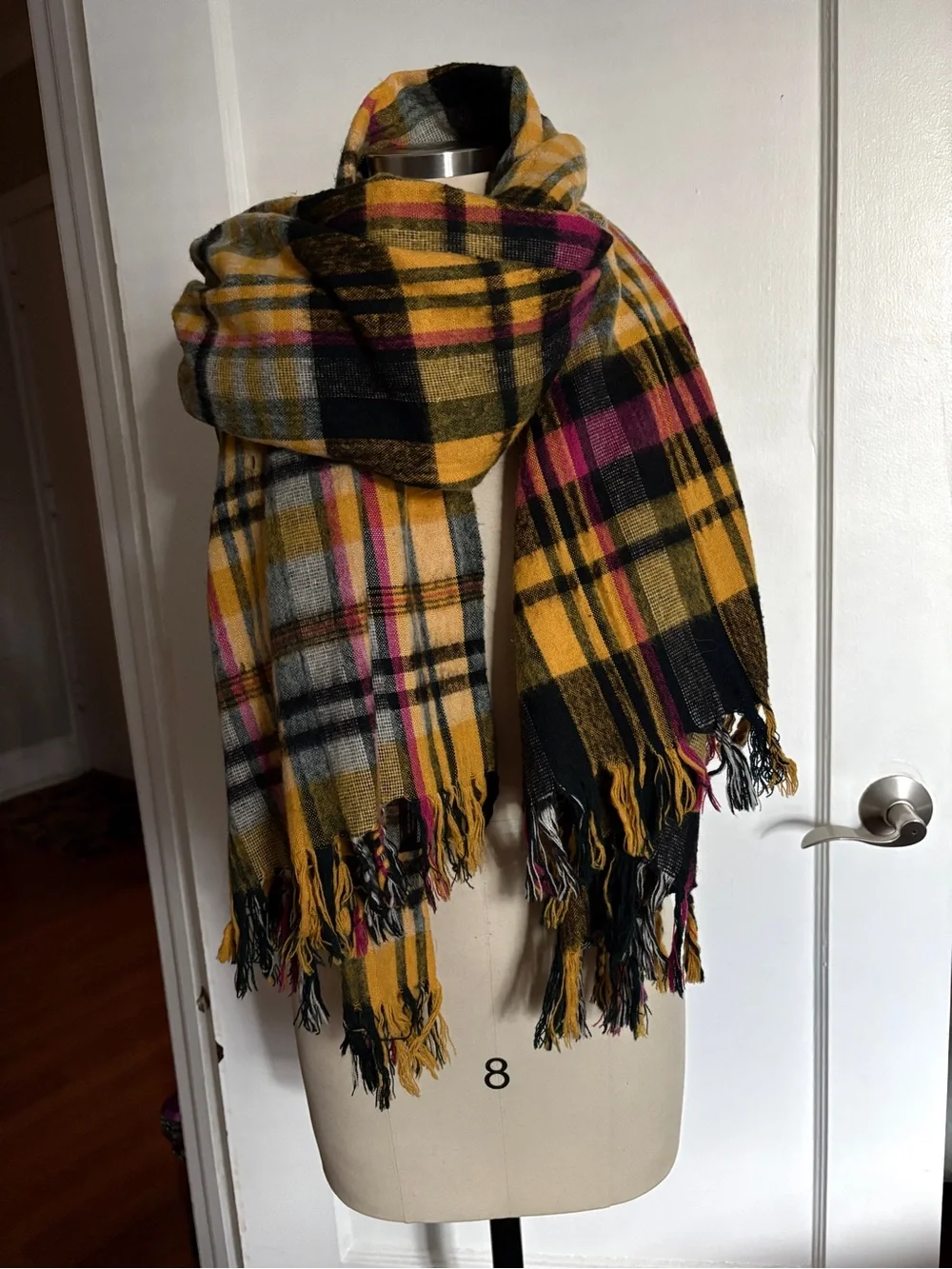 Zara Plaid Yellow, Pink & Black Blanket Scarf